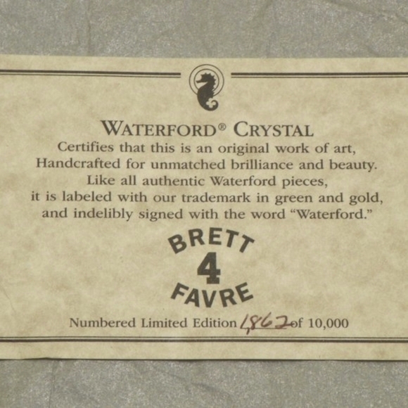 BRETT FAVRE Green Bay Packers Waterford Crystal Football # 1862 paperweight NIB - Picture 4 of 5